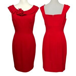 Calvin Klein Red Sheath Dress Flower Accent Size 6